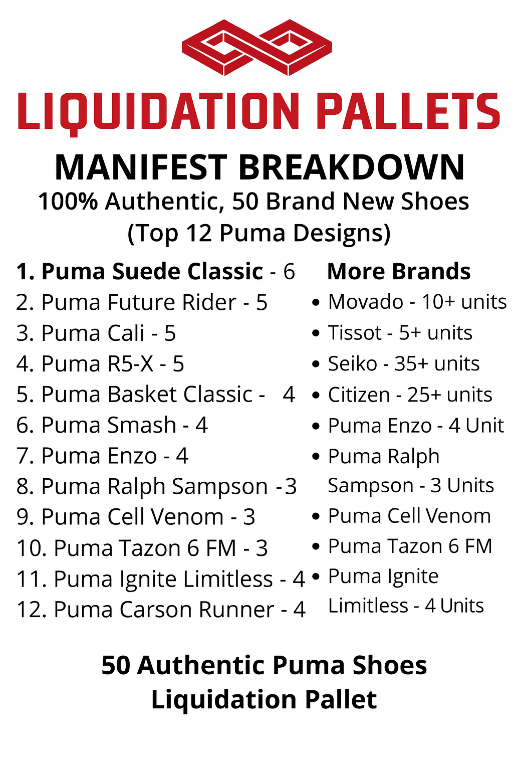 Puma shoe pallets for sale